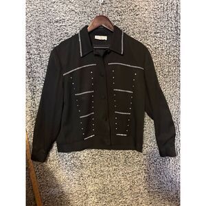 Marcia's Vintage Black Rhinestone Embellished Button-Up Shirt M